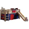 vipack Lit surélevé 90x200 cm avec toboggan naturel avec décor bleu et rouge