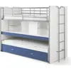vipack Lit superposé 3 places 90x200 cm bois blanc et bleu Bonny