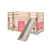 vipack Lit surélevé 90x200 cm avec toboggan naturel décor nature rose - PINO