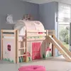 vipack Lit surélevé avec toboggan naturel décor et tunnel nature rose - pino