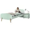 Kiddy Lit 90x200 cm + barrière de lit + chevet en pin vert-menthe - KIDLY