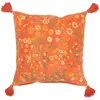J-Line Coussin Carre Fleurs+Floches Velours Orange TU