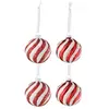 J-Line Boite De 4 Boule De Noel 2+2 Lignes Verre Blanc/Rouge Small TU