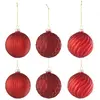 J-Line Boite De 6 Boule De Noel 2+2+2 Stries/ Losanges Verre Rouge Small TU
