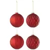 J-Line Boite De 4 Boule De Noel 2+2 Stries/ Losanges Verre Rouge Large TU