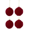 J-Line Boite De 4 Boule De Noel 2+2 Velours Rouge Large TU
