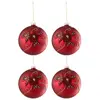 J-Line Boite De 4 Boule De Noel Fleur Verre Rouge Small TU