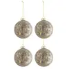 J-Line Boite De 4 Boules De Noel Velours Verre Antique Gris/Or Medium TU