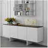 Temahome - Buffet 4 portes 200x42x76 cm décor blanc mat et plateau noyer vernis