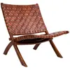 House Nordic Chaise en teck et cuir marron PERUGIA