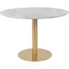 House Nordic Table à manger ronde 110x75 cm aspect marbre blanc et laiton - DERVAL