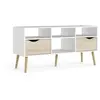 Tvilum Meuble TV - 4 niches 2 tiroirs - Blanc / Chene - 117,2 x 39,1 x 57,4 cm -