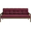 Canapé-lit en bois de pin laqué marron foncé et tissu bordeaux 204 x 1...