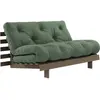 Canapé-lit en pin carob brown et tissu vert olive 140 x 200 cm Roots -...