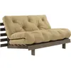 Canapé-lit en pin carob brown et tissu beige blé 140 x 200 cm Roots - ...