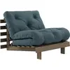 Canapé-lit en pin carob brown et tissu bleu pétrol 90 x 200 cm Roots -...