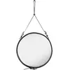 Miroir rond en cuir noir et laiton 58 cm Adnet - Gubi