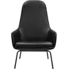 Fauteuil haut avec pieds en acier noir et assise en cuir noir Era - No...