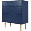 Urban Meuble Commode buffet 3 tiroirs bleu marine motif d'écailles pieds dorés