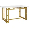 Urban Meuble Table à mange rectangulaire effet marbre blanc pieds dorés 120x70cm