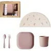 Mushie Coffret repas en silicone Blush (3 pièces)