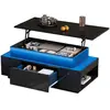 MERAX Table basse relevable rectangulaire noir - 45x96 cm led panneau ...