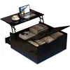 MERAX Table basse relevable carrée noir - 70x70 cm led panneau de part...