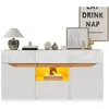 MERAX Buffet 2 porte(s) 4 tiroir(s) - 140 cm blanc led panneau de part...