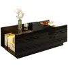 MERAX Table basse rectangulaire noir avec 2 tiroirs - 50x105 cm led pa...