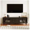 MODERNLUXE Meuble TV 175cm - poignées dorées - 4 portes + 2 tiroirs - avec portes en rotin et pieds en métal - noir