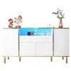 MERAX Buffet 4 porte(s) 1 tiroir(s) - 150 cm blanc led mdf buffet blanc