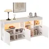 MERAX Buffet 3 porte(s) 0 tiroir(s) - 155,5 cm blanc led panneau de pa...