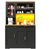MERAX Buffet de cuisine 5 portes 1 tiroir - 104 cm noir led mdf buffet...