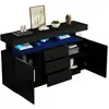 MERAX Buffet 2 porte(s) 3 tiroir(s) - 140 cm noir led panneau de parti...