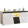 MERAX Buffet 4 porte(s) 0 tiroir(s) - 140 cm blanc+noir led panneau de...