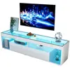 Meuble tv blanc 180 cm led panneau de particules meuble tv blanc
