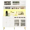 MERAX Buffet de cuisine 5 portes 4 tiroirs - 145 cm blanc led mdf buff...
