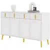 Buffet en mdf avec 4 portes,4 tiroirs,étagères réglables,poignées et pieds dorés,140x37,8x82cm,blan buffet blanc