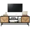 MERAX Meuble tv noir+naturel 150 cm panneau de particules meuble tv bicolore