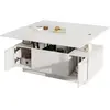 Table basse relevable rectangulaire en panneaux de particules avec 2 portes et 2 plaques de levage séparées,blanc table basse blanc