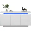 Buffet bas avec 3 tiroirs et 2 portes en blanc - meuble de rangement