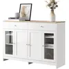 MERAX Buffet bahut - Armoire de salon - Armoire moderne - 4 portes 3 tiroirs - Portes en verre - Blanc - 120*37*80cm
