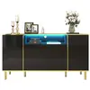 MERAX Buffet 4 porte(s) 1 tiroir(s) - 150 cm noir led mdf buffet noir