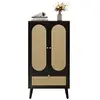 Buffet 1,1m de haut avec 2 portes et 1 tiroir rotin noir