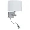 SEARCHLIGHT Applique Wall avec liseuse, en argent satiné avec abat-jour blanc