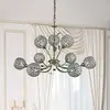Searchlight Lustre Bellis II, laiton vieilli, verre, 9 lampes à G9