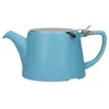 London Pottery Théière ovale avec infuseur pour thé en vrac, grès, bleu satiné, 3 tasses