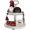 PRUMYA Decorations de Plateau a Niveaux de Noel 5 Pieces Ensemble de nains en peluche a carreaux Decoration Rustique a Plusieurs pour la maison, la chambre,