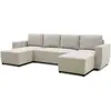 CASAPY Canapé d'angle convertible panoramique PHARELL 5/6 places - Tissu beige - Coffre de rangement - L297 x P155 x H85 cm