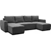 CASAPY Canapé d'angle convertible panoramique PHARELL 5/6 places - Tissu velours côtelé anthracite - Coffre de rangement - L297xP155xH85cm